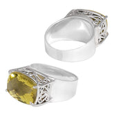 Sterling silver sunshine filigree ring with oval Lemon Quartz, handcrafted in Bali.